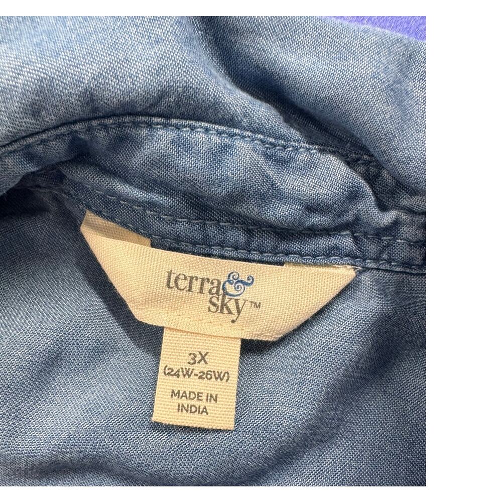 Terra & Sky 3X Blue Button Front Chambray Shirt 100% Lyocell - Picture 5 of 10